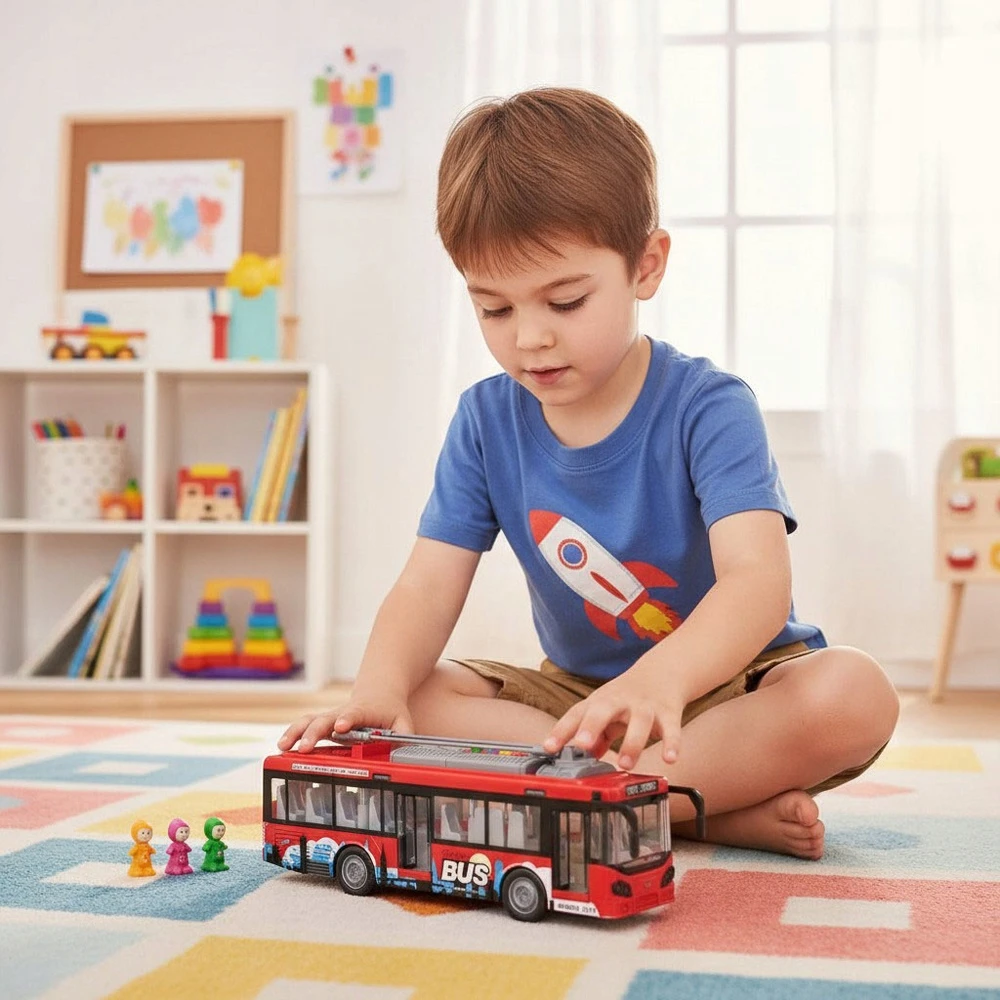 Ramiz Didelis Troleibusas Miesto Autobusas Žaislinis Garso Šviesos Atidarymo Durys 29cm