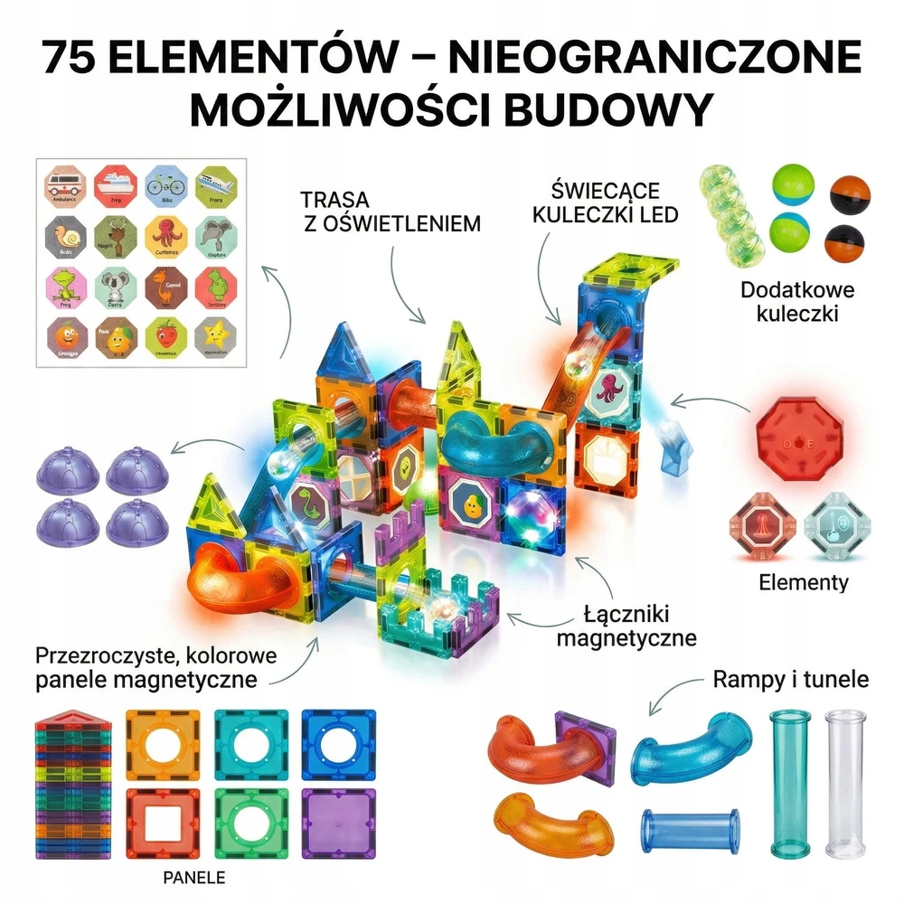 Ramiz MAGNETINIAI KONSTRUKCINIAI KLUOKAI APŠVIETIMO LAIKOTOJI TAKAS 75 EL VAIKAMS