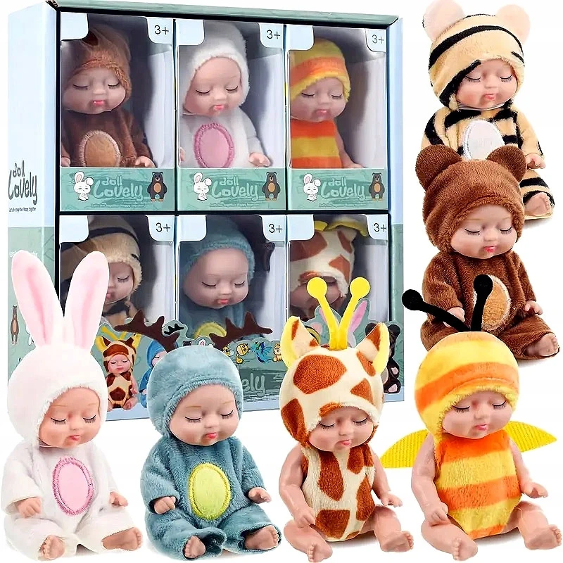 Ramiz Mielas 6 MINI LĖLIŲ RINKINYS GYVŪNŲ DRABUŽIAIS DOVANA MERGAITĖMS