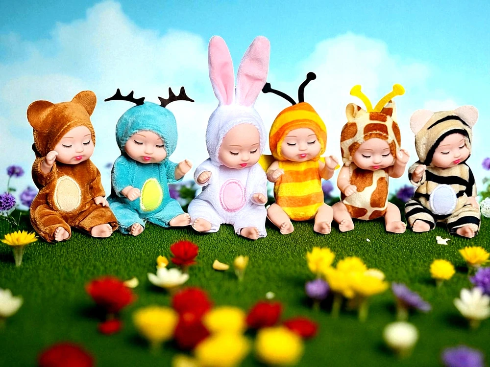 Ramiz Mielas 6 MINI LĖLIŲ RINKINYS GYVŪNŲ DRABUŽIAIS DOVANA MERGAITĖMS