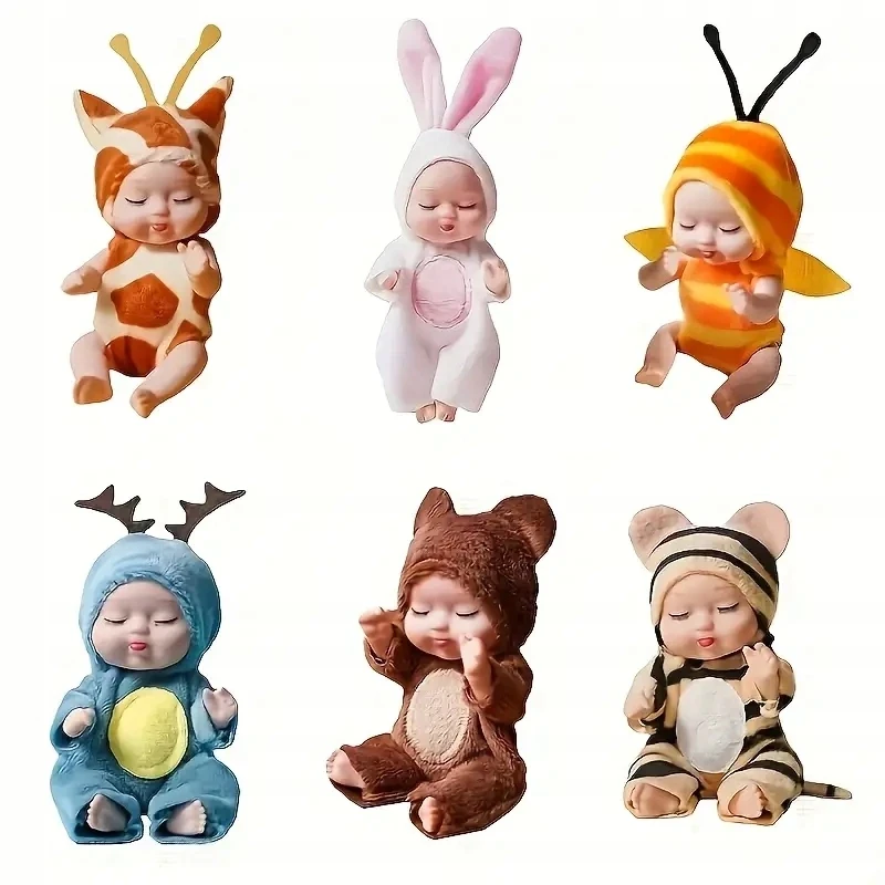 Ramiz Mielas 6 MINI LĖLIŲ RINKINYS GYVŪNŲ DRABUŽIAIS DOVANA MERGAITĖMS