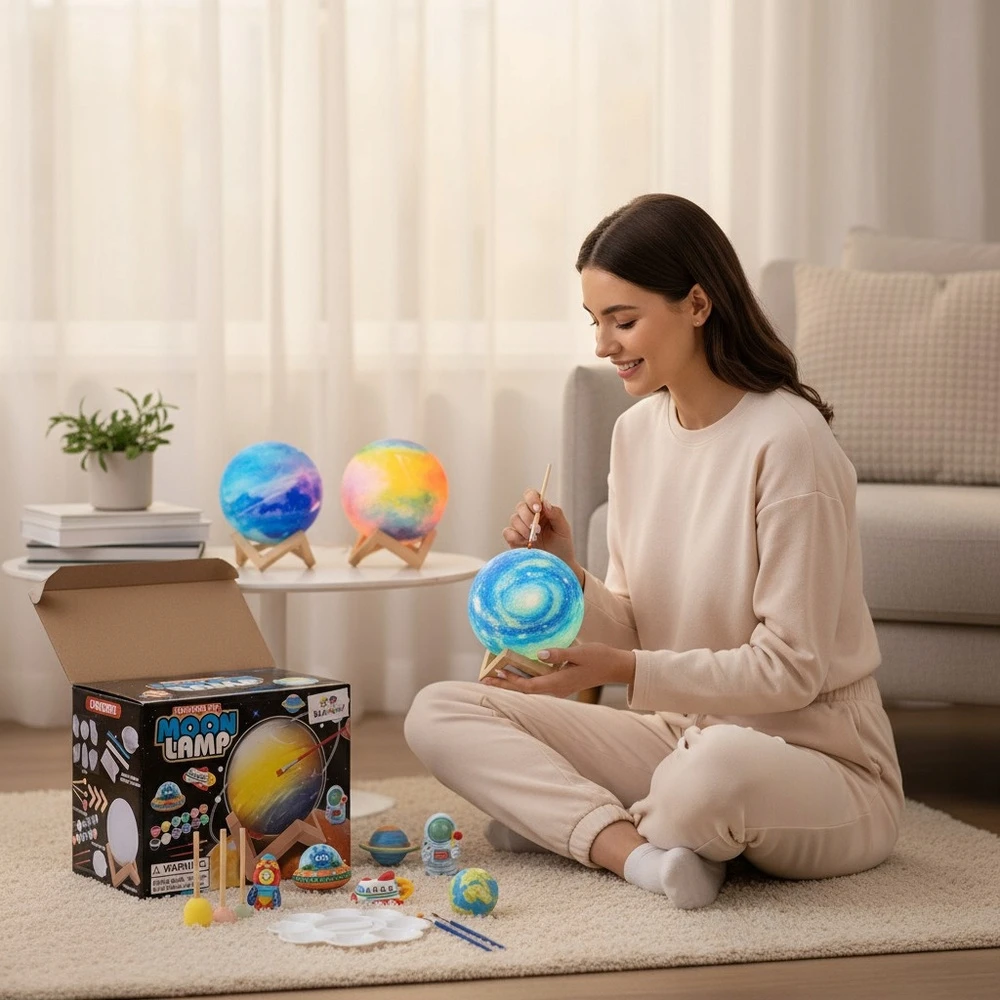 Ramiz Naktinė lempa KSIĘŻYC 3D KULA ŚWIECĄCA MOON LED GIPSOWE Figūrėlės KOSMOS DIY