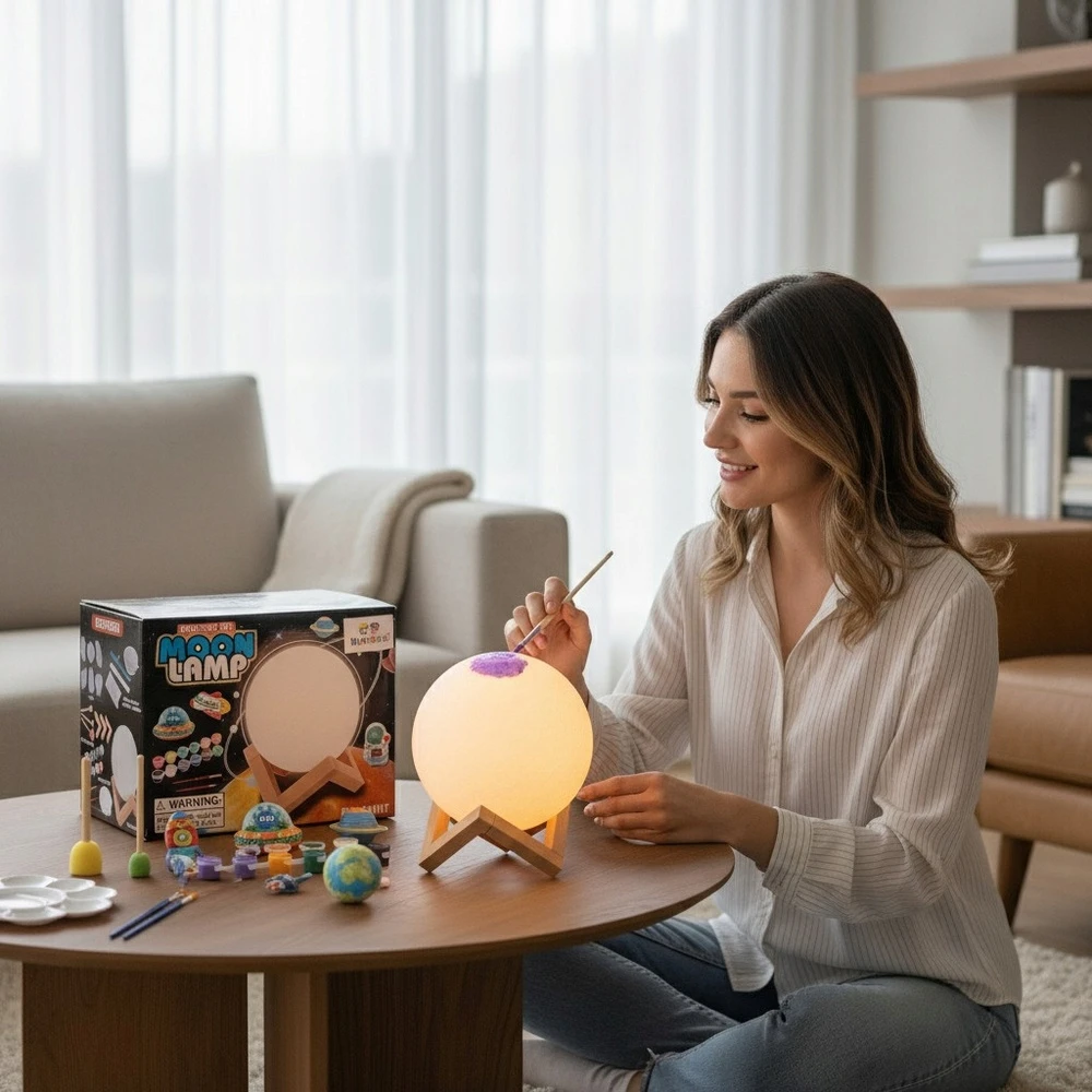 Ramiz Naktinė lempa KSIĘŻYC 3D KULA ŚWIECĄCA MOON LED GIPSOWE Figūrėlės KOSMOS DIY