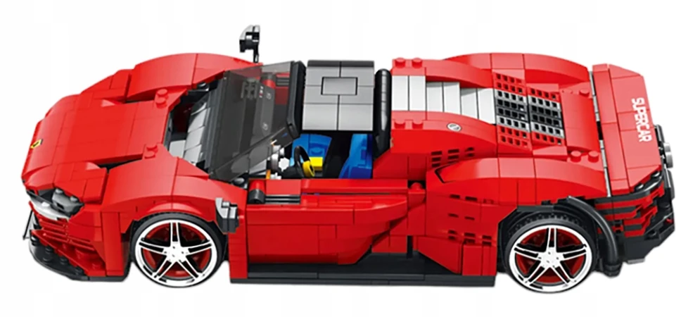 Ramiz Raudonas sportinių automobilių statybinių kaladėlių rinkinys vaikams, 1168 vnt