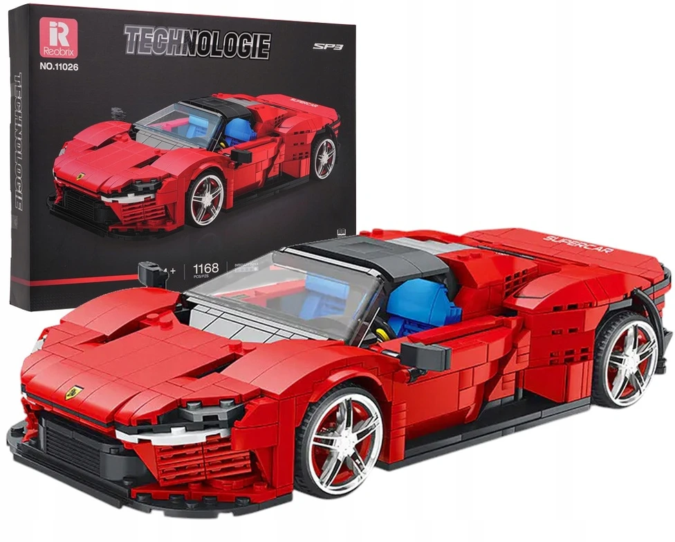 Ramiz Raudonas sportinių automobilių statybinių kaladėlių rinkinys vaikams, 1168 vnt