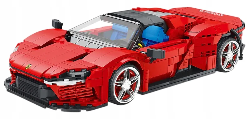Ramiz Raudonas sportinių automobilių statybinių kaladėlių rinkinys vaikams, 1168 vnt