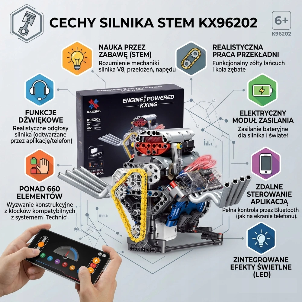 Ramiz Techninės konstrukcijos blokai Baterija varomas Motor 665 Movement Light modelis