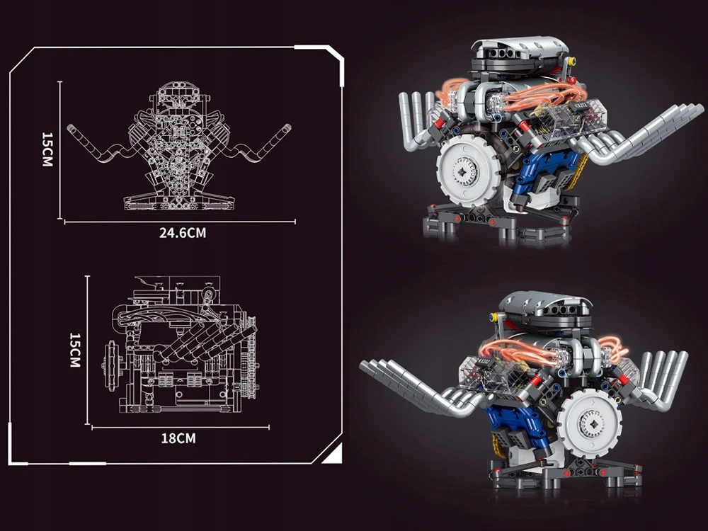 Ramiz Techninės konstrukcijos blokai Baterija varomas Motor 665 Movement Light modelis