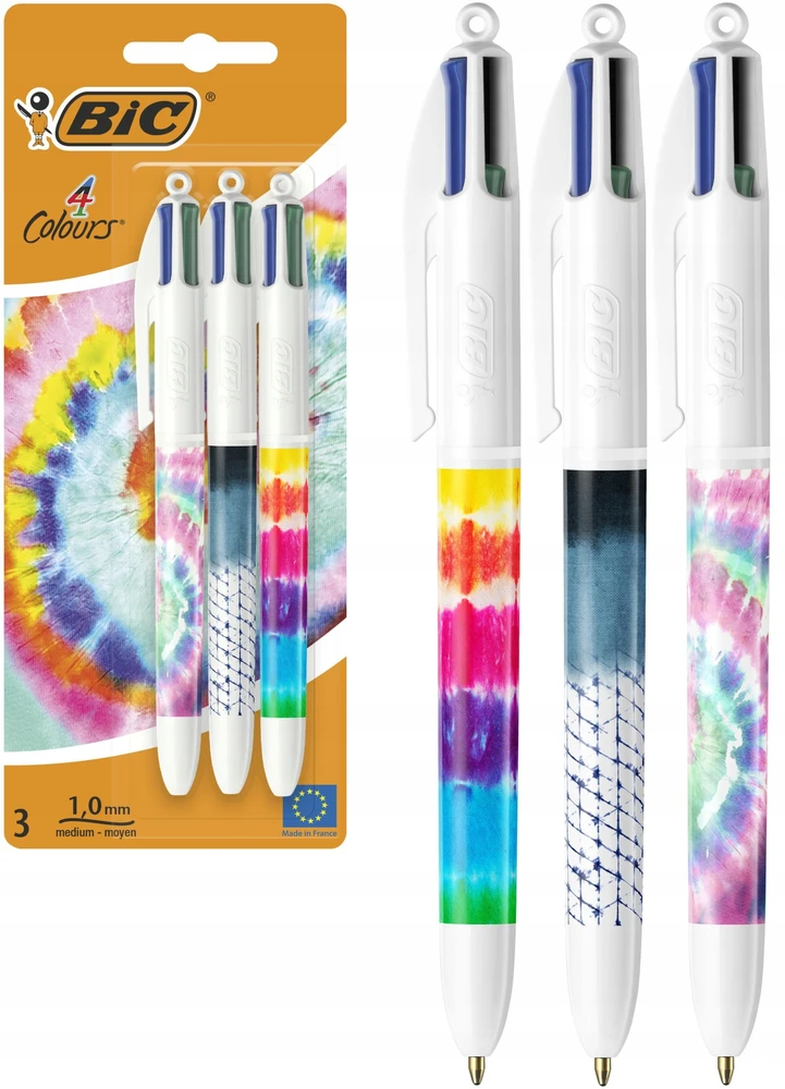 Rašikliai Bic 4 Colours Tie Dye, 3 vnt.