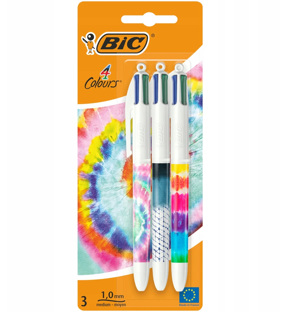 Rašikliai Bic 4 Colours Tie Dye, 3 vnt.