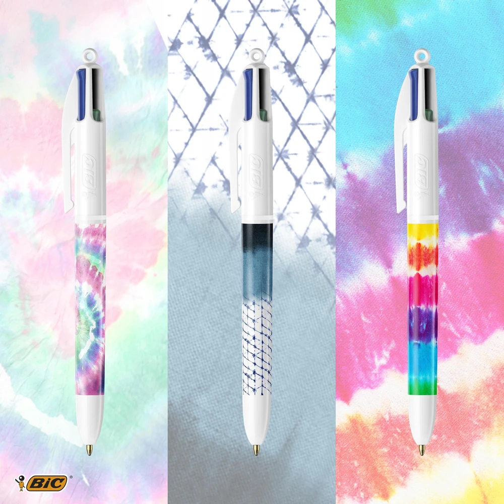 Rašikliai Bic 4 Colours Tie Dye, 3 vnt.