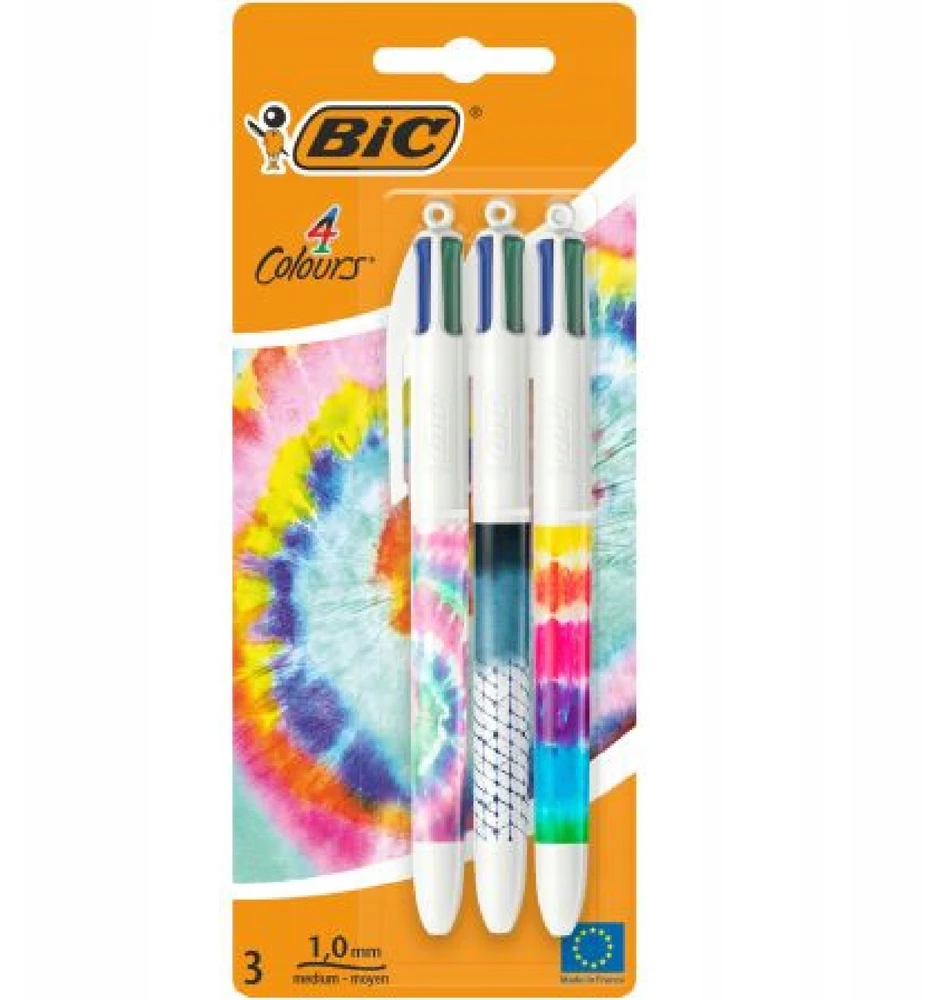 Rašikliai Bic 4 Colours Tie Dye, 3 vnt.