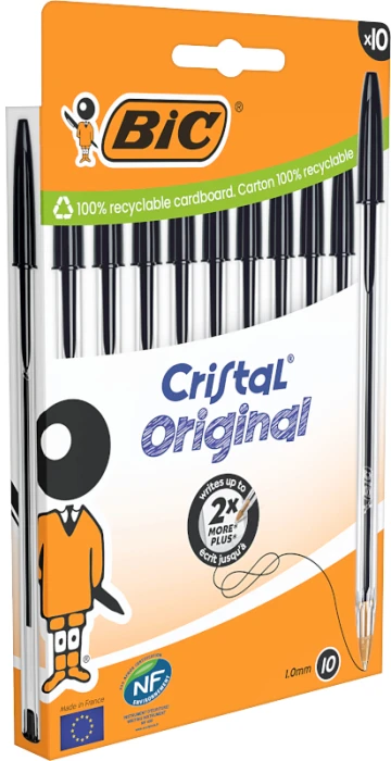 Rašiklis - BIC - Cristal Original - 10 vienetų pakuotė - Juoda spalva - Plona smaigalys