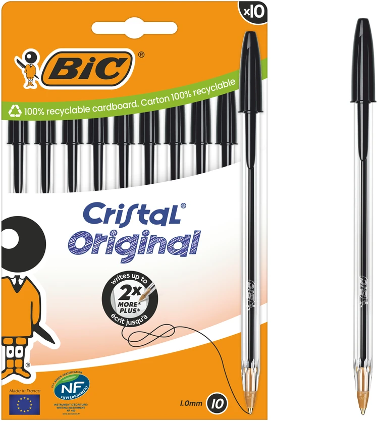 Rašiklis - BIC - Cristal Original - 10 vienetų pakuotė - Juoda spalva - Plona smaigalys