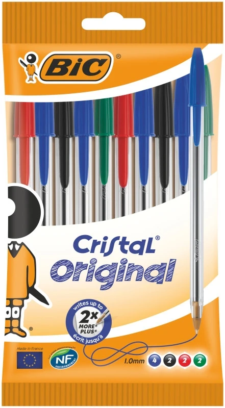 Rašiklis Bic Cristal Original, 10 vnt., įvairių spalvų, 1.0 mm