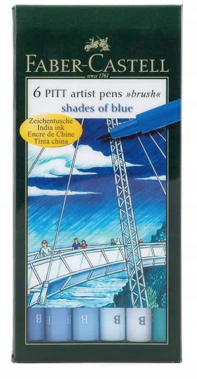 Faber-Castell Teptukinių rašiklių rinkinys Faber-Castel India ink PlTT, mėlynų spalvų, 6 vnt