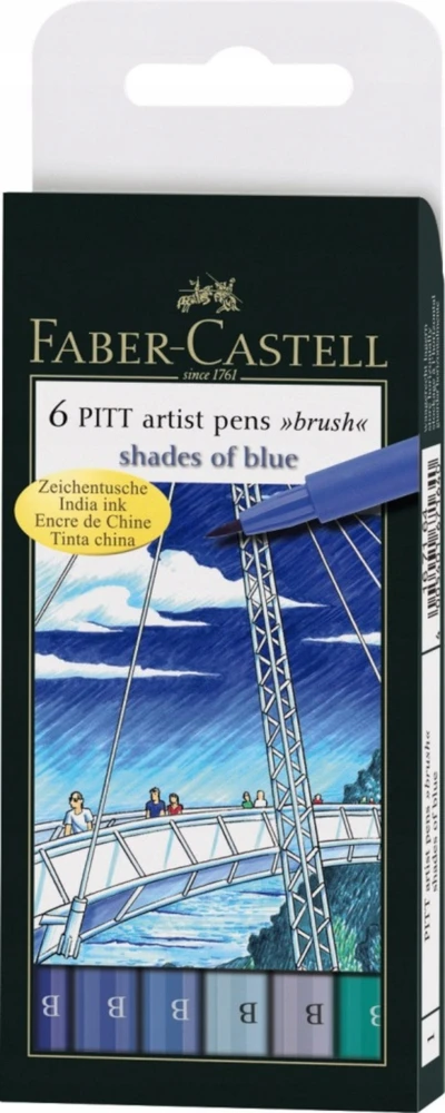 Faber-Castell Teptukinių rašiklių rinkinys Faber-Castel India ink PlTT, mėlynų spalvų, 6 vnt
