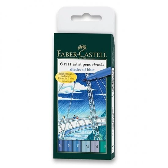 Faber-Castell Teptukinių rašiklių rinkinys Faber-Castel India ink PlTT, mėlynų spalvų, 6 vnt