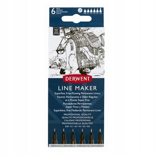 Rašiklių rinkinys fineliner Derwent Line Maker 6vnt. (0.05/0.1/0.2/0.3/0.5/0.8) juoda