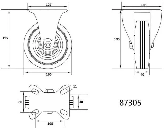 Ratukas VOREL D-160mm Guminis, Juodas