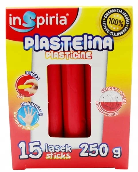 Schemat RAUDONAS plastilino rinkinys iš 15 pagaliukų mokykliniam plastilinui 250g Inspiria 9851