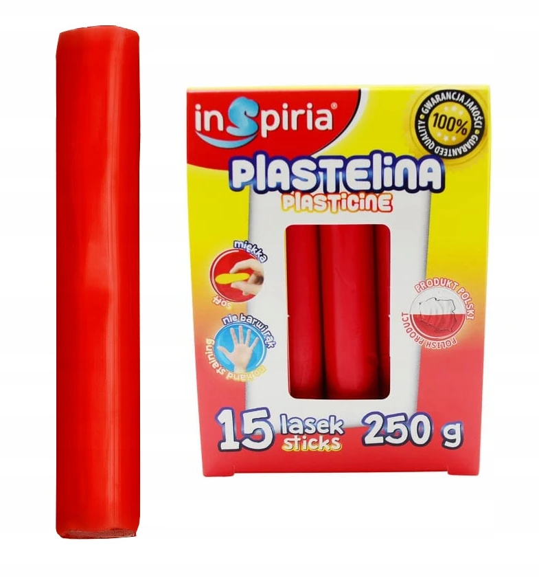 Schemat RAUDONAS plastilino rinkinys iš 15 pagaliukų mokykliniam plastilinui 250g Inspiria 9851