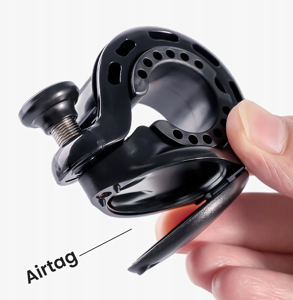 Ravemen Q2 dviračio skambutis su AirTag laikikliu, vairo laikikliu (22,2 / 25,4 / 31,8 mm), kompiuteris / aliuminis, 110 dB