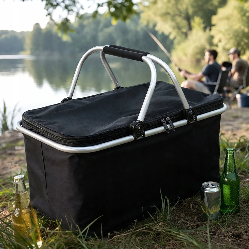Realne Ceny DIDELIS PIKNIKO KREPŠELIS TERMINIS KREPŠELIS Juodas + 2x ŠALDYMO Įdėklai 400ml 2 vnt.