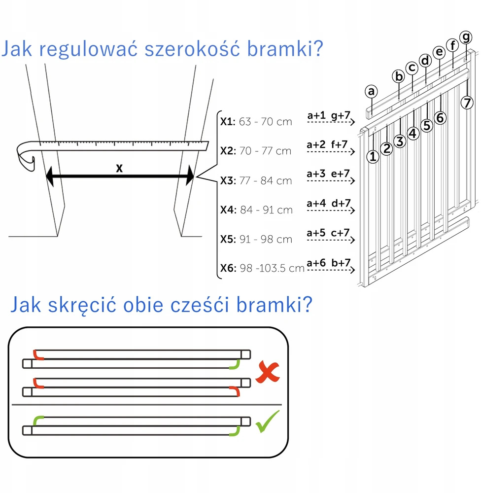 Reer tvirtinami varteliai 63-103,5cm balti