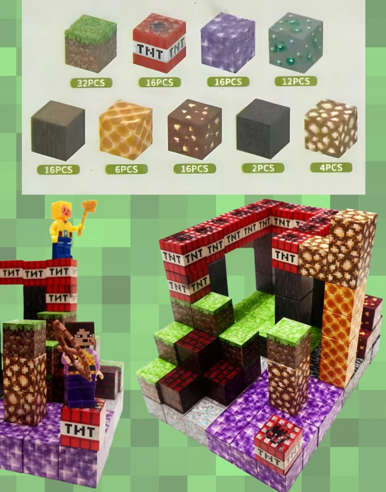 Regmag MAGNETINIAI BLOKAI 120 EL STATYBOS KUBAS PIXEL QUARE 2 ŽMONĖS