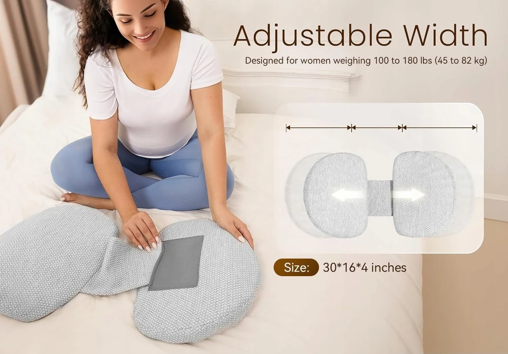 Reguliuojama nėštumo pagalvė nugarai, pilvui ir klubams, pagaminta iš atminties putų, 76 cm