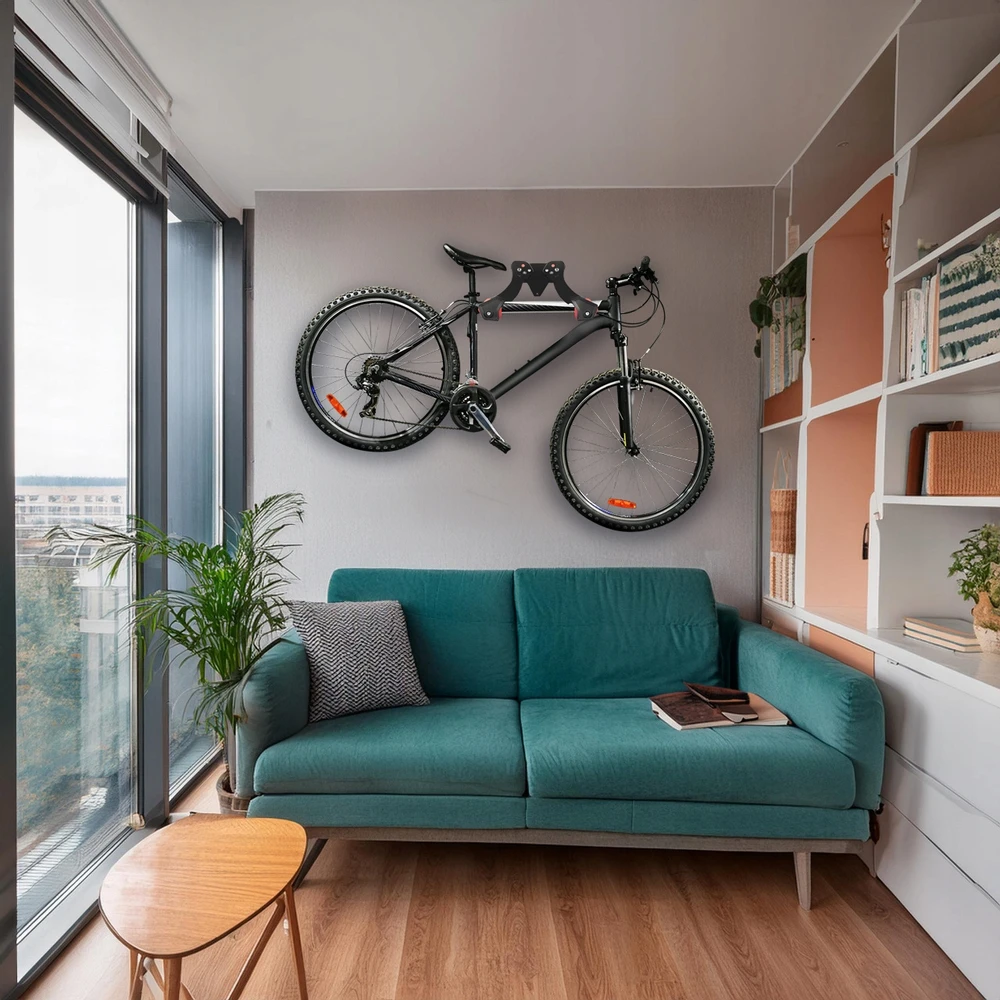 Bicycle Maclean MC-449 plieno dviračio sieninis laikiklis, didžiausia apkrova 30 kg sieninė dviračių kabykla