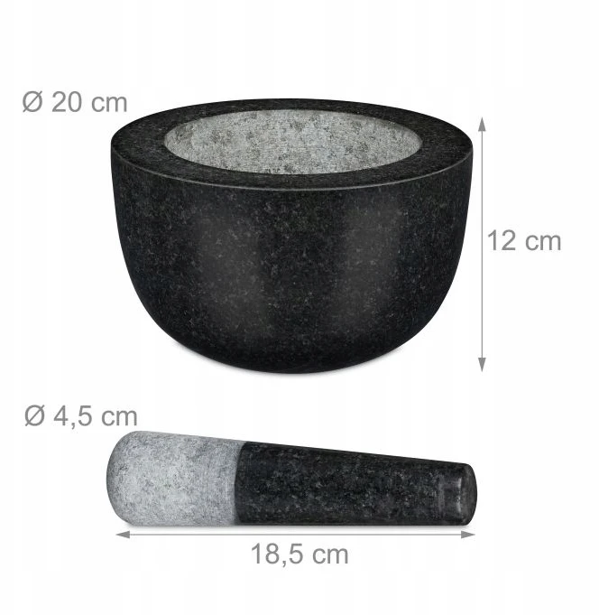 Relaxdays Akmens skiedinys su grūstuvu Didelis kietas granitas prieskoniams ir žolelėms 20cm