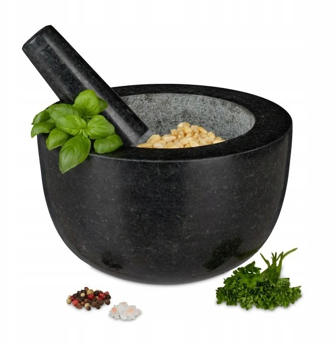 Relaxdays Akmens skiedinys su grūstuvu Didelis kietas granitas prieskoniams ir žolelėms 20cm