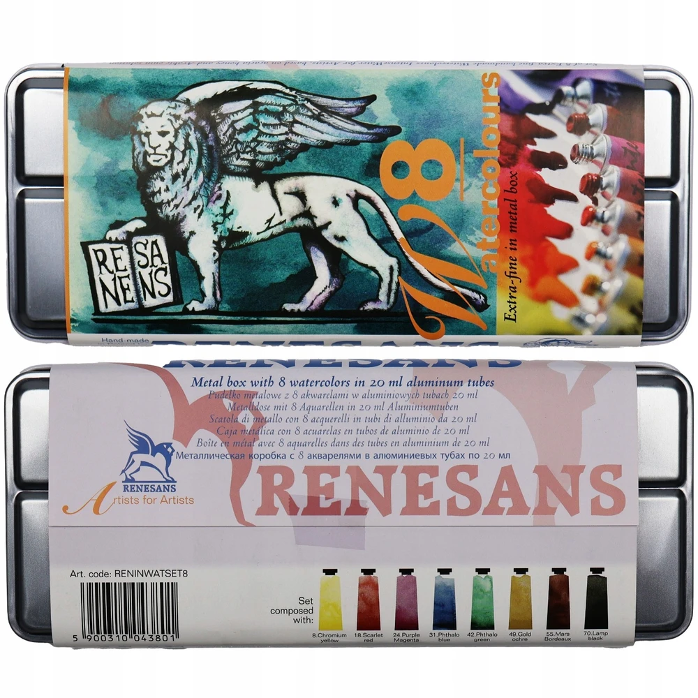 Renesans Intense Vanduo akvareliniai dažai, 8 x 15 ml