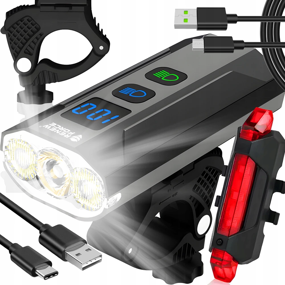 Renew Force Galingas BIKE Lamp LED priekinis žibintas 1300lm žibintuvėlis 5400mAh DVIRAČIO RINKINYS