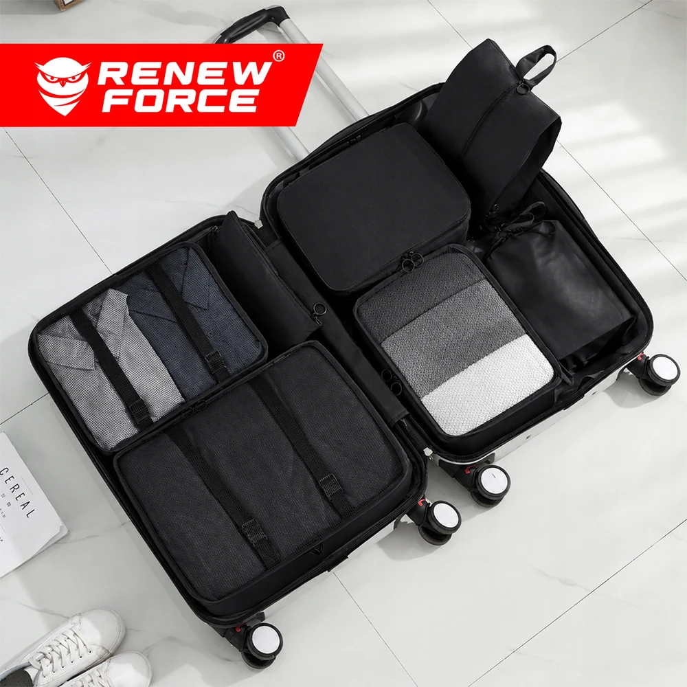 Renew Force KELIONIŲ ORGANIZATORIAI lagaminui drabuziai BALYNAI Apatiniai, Juodas 8 VIENETŲ RINKINYS