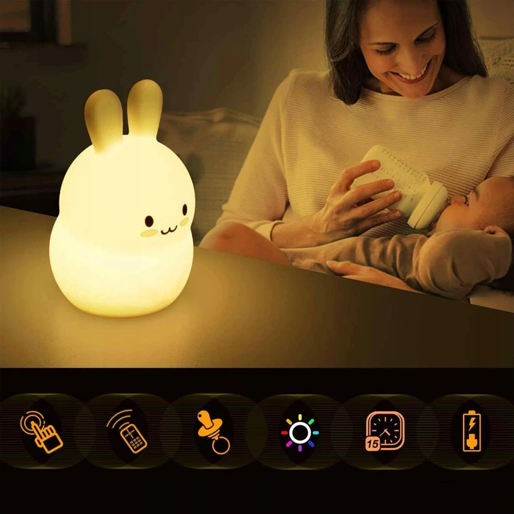 Renew Force Lampka Silikonowa KRÓLIK Nocna LED RGB dla Dzieci Dziecka KRÓLICZEK Pilot