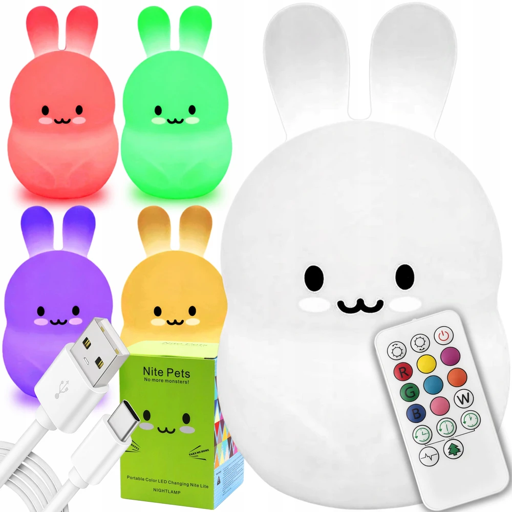 Renew Force Lampka Silikonowa KRÓLIK Nocna LED RGB dla Dzieci Dziecka KRÓLICZEK Pilot
