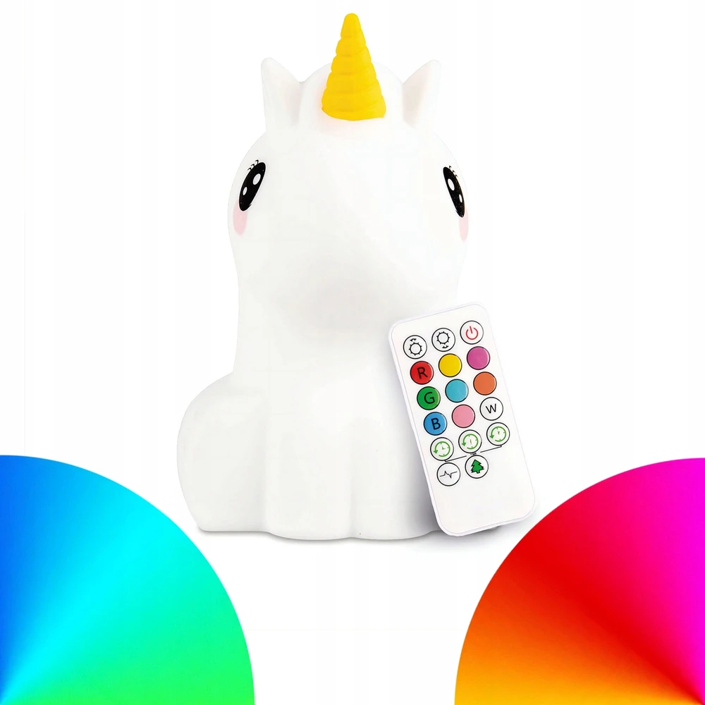 Renew Force SILIKONINĖ NAKTINĖ LEMPA VAIKAMS MINKŠTAS SPALVOTAS RGB LED VIENRAGIS NUOTOLINIO KONTAKTAS