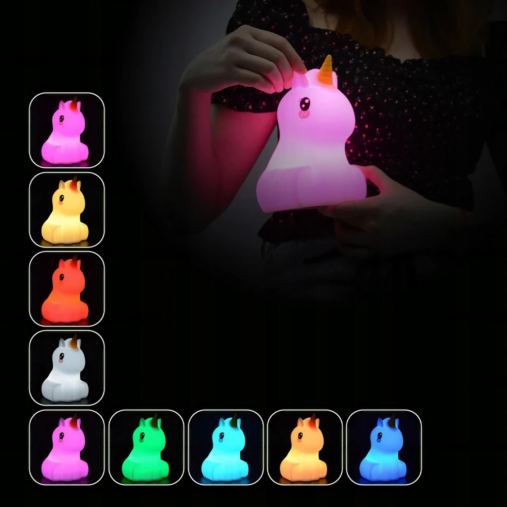 Renew Force SILIKONINĖ NAKTINĖ LEMPA VAIKAMS MINKŠTAS SPALVOTAS RGB LED VIENRAGIS NUOTOLINIO KONTAKTAS