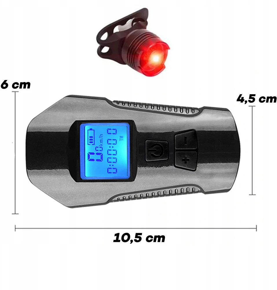 Retoo Lampka LED dviračio žibintas, km skaitiklis, spidometras, galinis - s092-1 + galinis žibintas