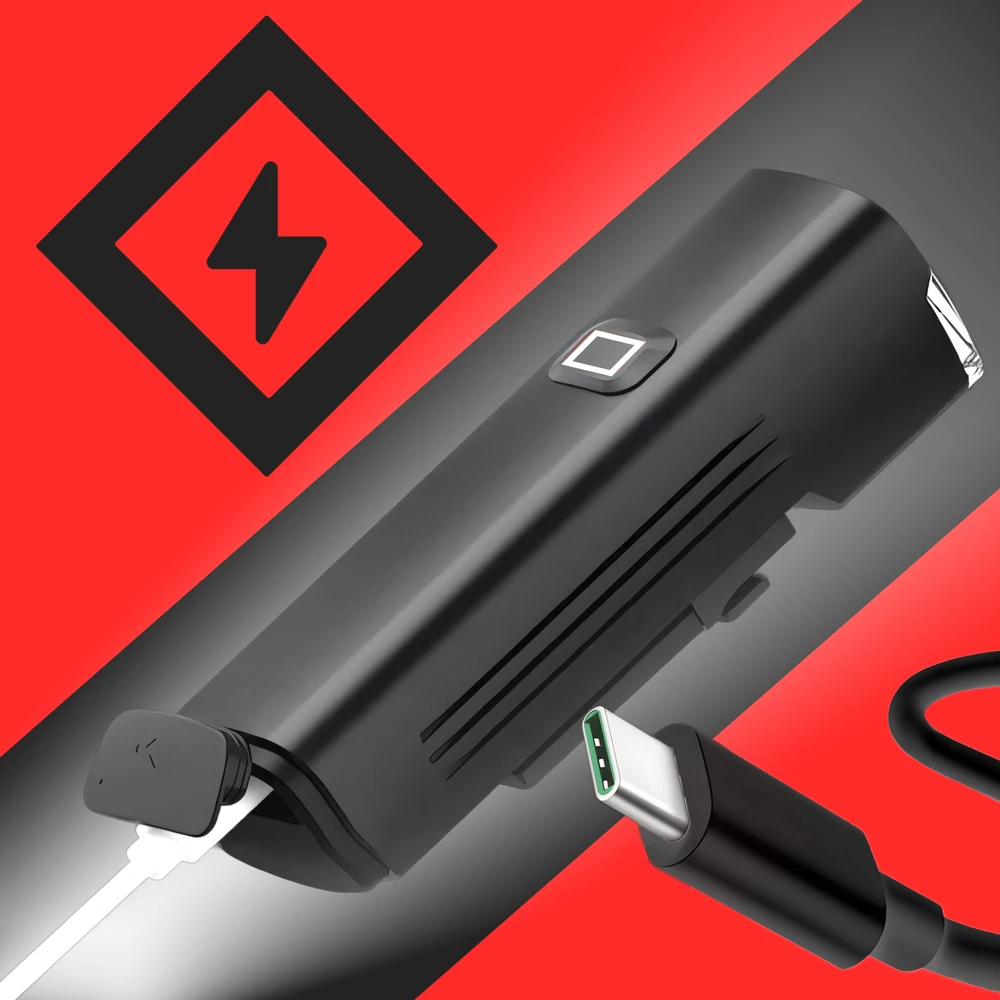 Retoo Lampka Dviračio lempa, LED žibintuvėlis, priekinis, USB, dviračio vairui, stiprus 1000lm