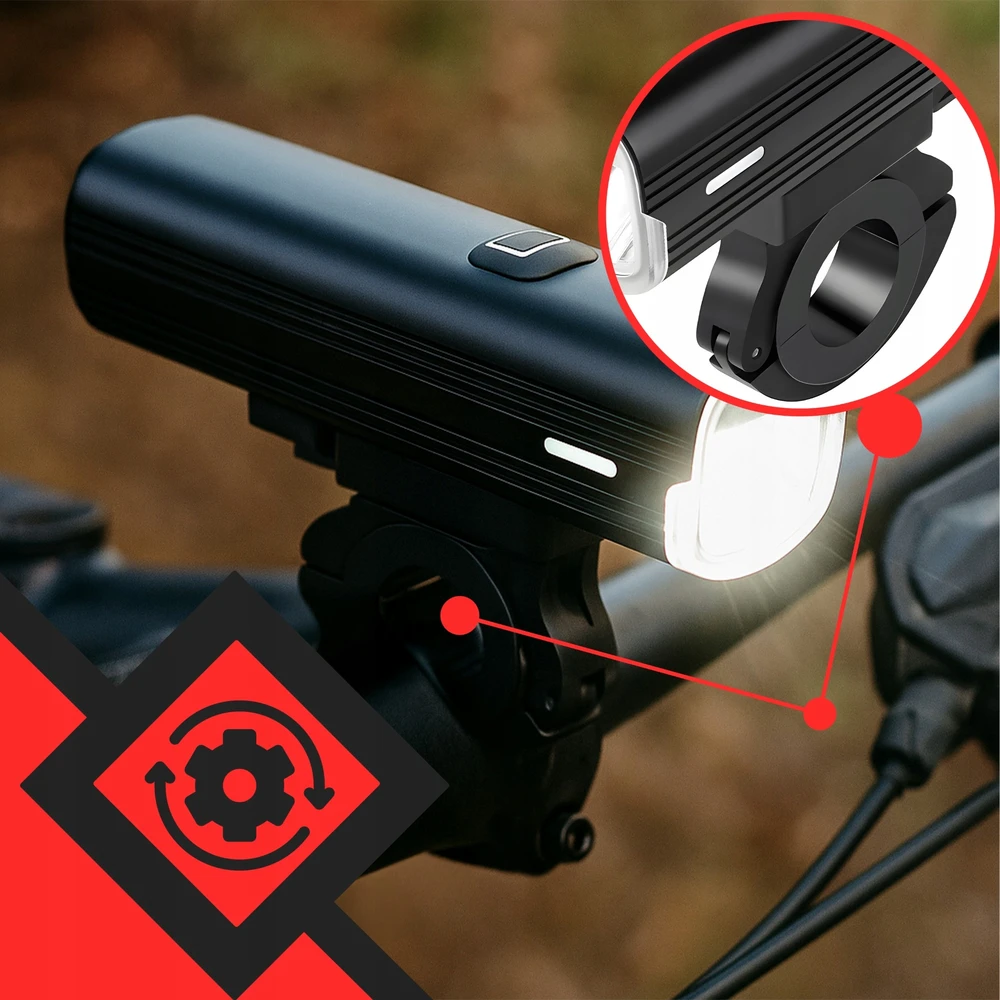Retoo Lampka Dviračio lempa, LED žibintuvėlis, priekinis, USB, dviračio vairui, stiprus 1000lm