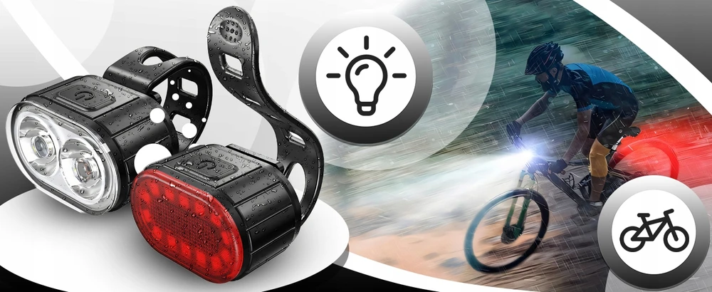 Retoo Lampka Dviračio žibintas priekyje ir gale LED, galinga baterija priekinio dviračio komplektui - ER1030