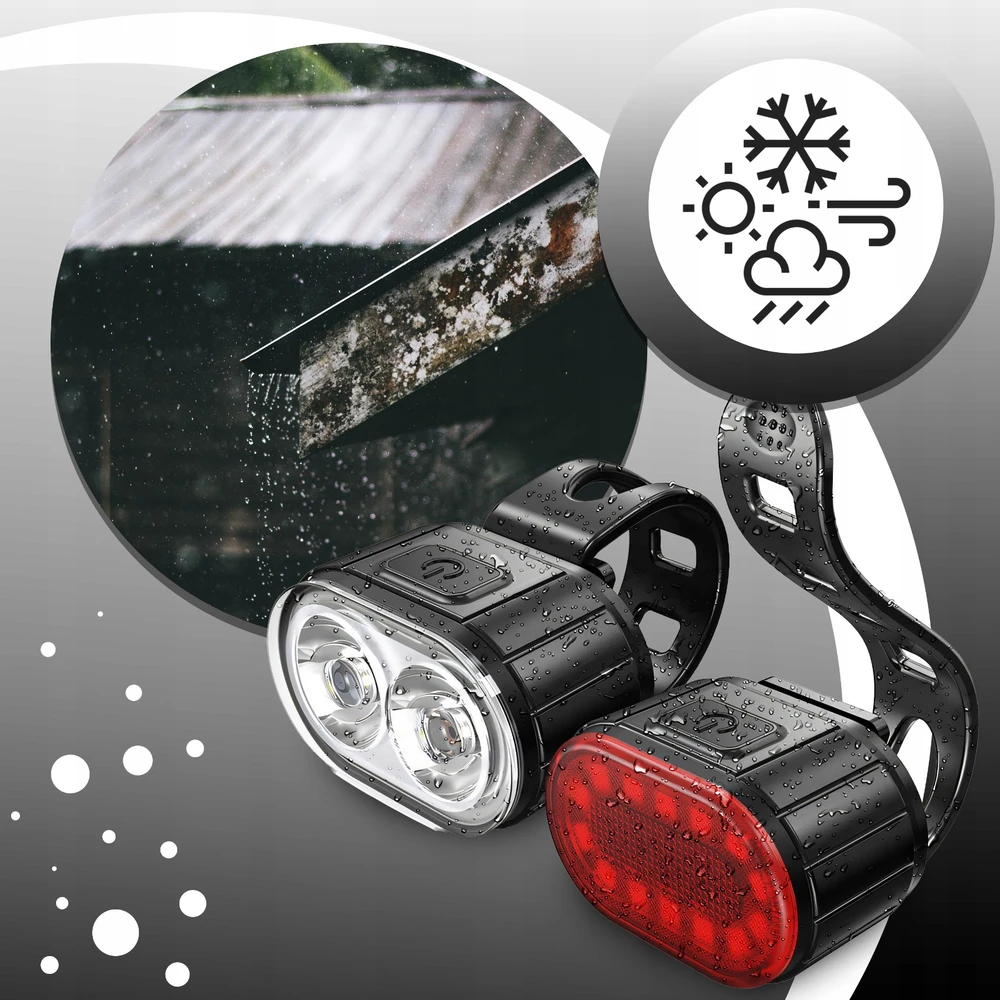 Retoo Lampka Dviračio žibintas priekyje ir gale LED, galinga baterija priekinio dviračio komplektui - ER1030