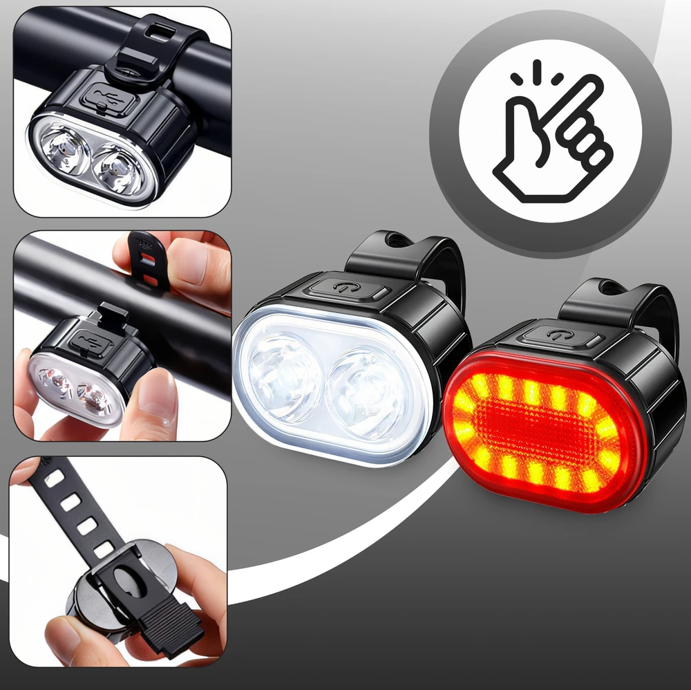 Retoo Lampka Dviračio žibintas priekyje ir gale LED, galinga baterija priekinio dviračio komplektui - ER1030