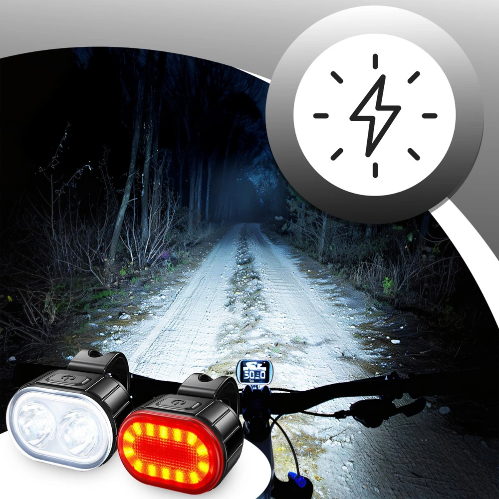 Retoo Lampka Dviračio žibintas priekyje ir gale LED, galinga baterija priekinio dviračio komplektui - ER1030