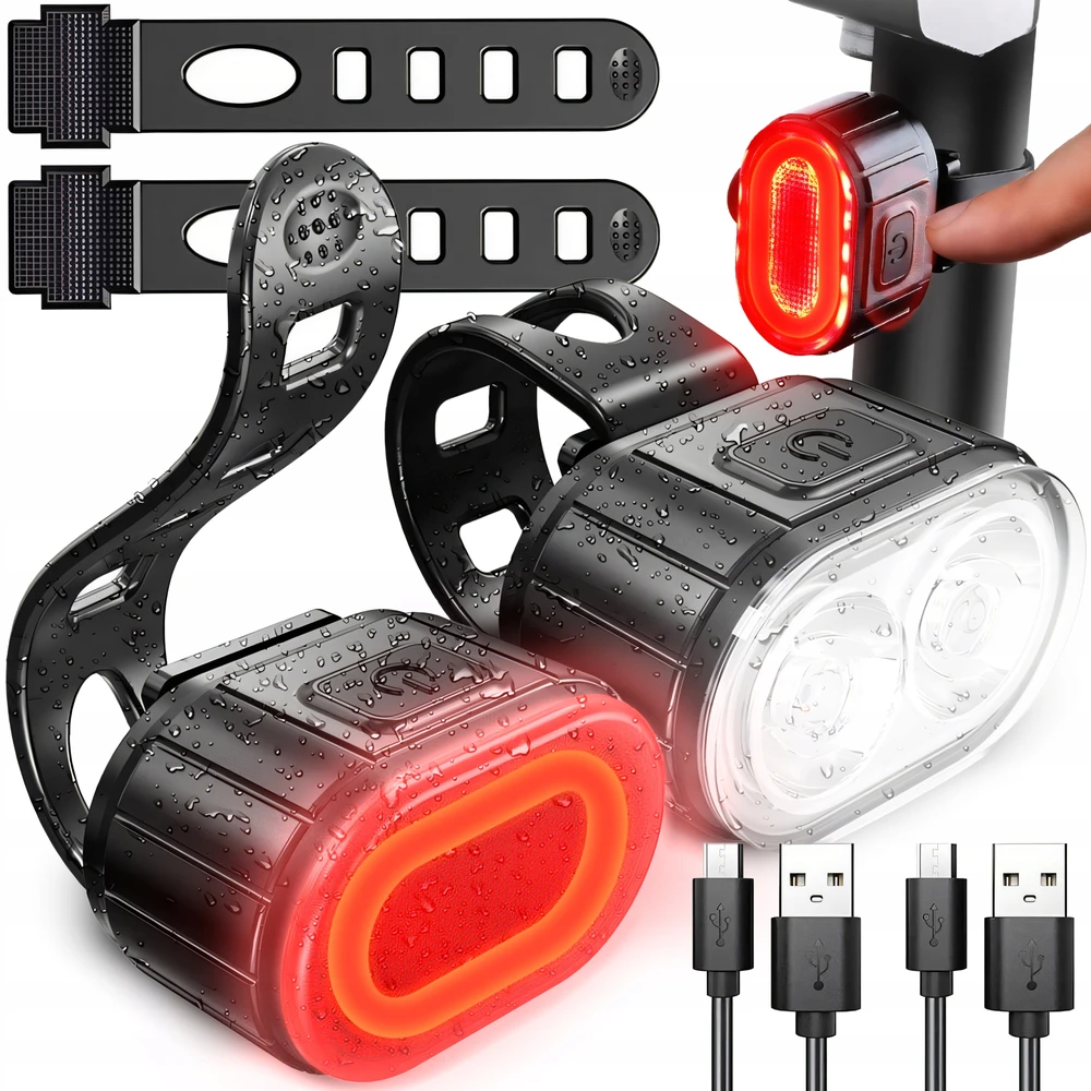 Retoo Lampka Dviračio žibintas priekyje ir gale LED, galinga baterija priekinio dviračio komplektui - ER1030