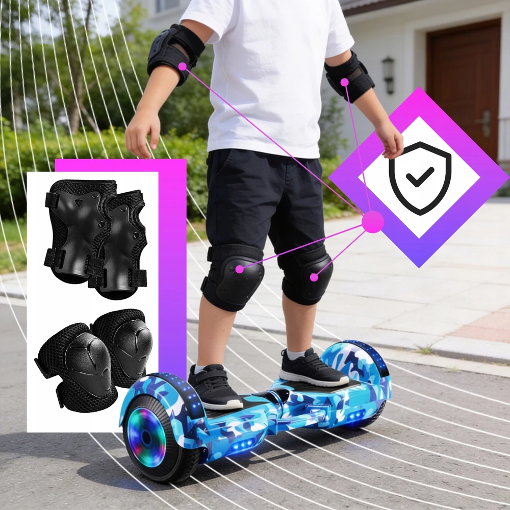 Retoo Hoverboard 8 colių elektrinė riedlentė su LED plokšte ir garsiakalbių apsaugomis ER033